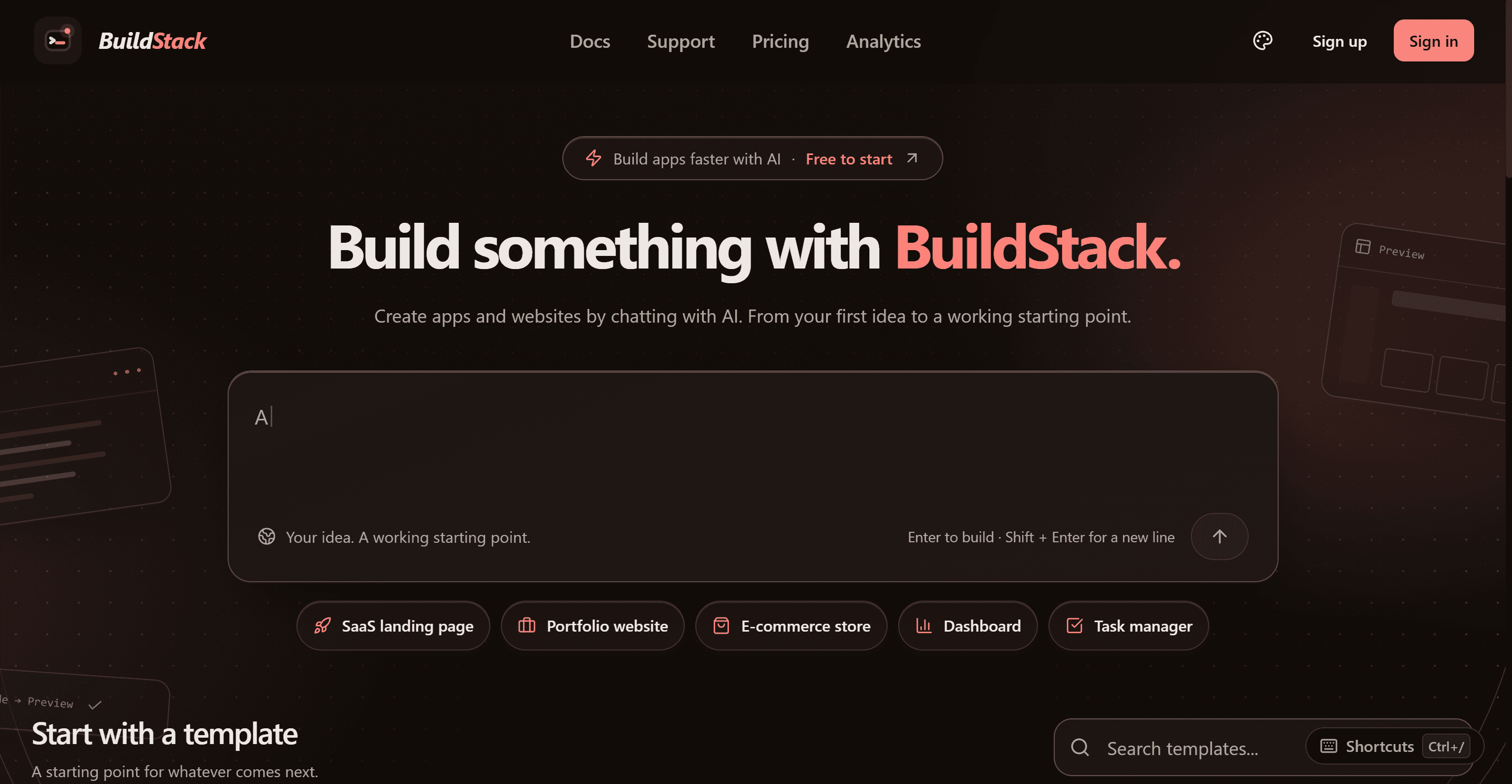 BuildStack application screenshot in dark mode