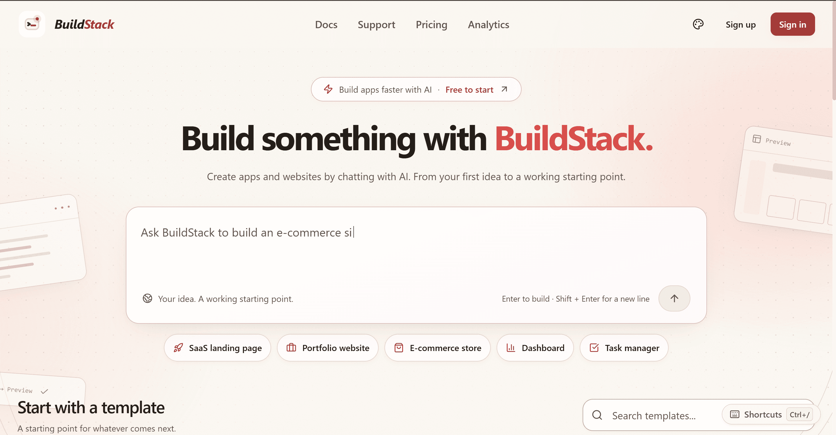 BuildStack application screenshot in light mode